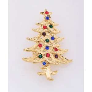  Gold Christmas Rhinestone Decorated Pin Brooch Jewelry