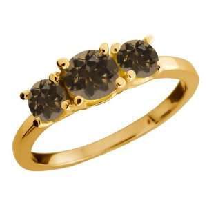   Round Brown Smoky Quartz Gemstone 14k Yellow Gold Ring Jewelry