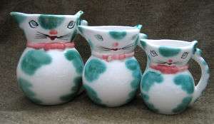   Lipper Mann Pixieware Cat Green Set Of Three Ceramic Pitchers  