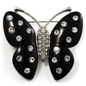  Large Black Resin Butterfly Brooch (Silver Tone) Jewelry