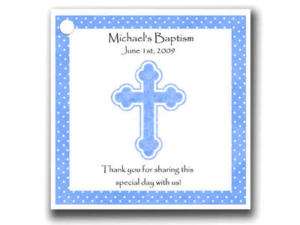 Baptism Confirmation Favor Tags 2 sq Blue Cross Boy  