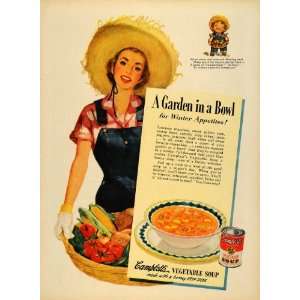  1951 Ad Campbell Soup Vegetable Canned Food Farm Girl 