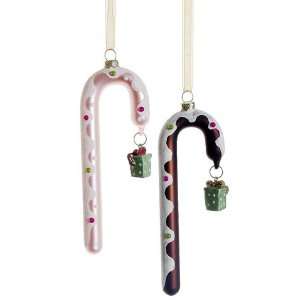  5.7 Glass Candy Cane Ornament (2 ea./set) Chocolate Pink 