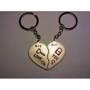  Split Heart Boy Girl Lock and Key Love You Keychain 