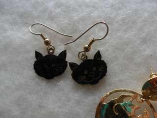   Vtg Used Cat Jewelry Copper Orb Pin Wild Bryde HMC Avon Earrings Pins