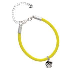 Small Silver Paw Charm on a Yellow Malibu Charm Bracelet Jewelry