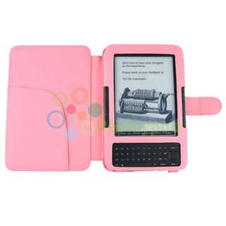 Accessory Pink Leather Case Cover Bundle For Kindle 3  