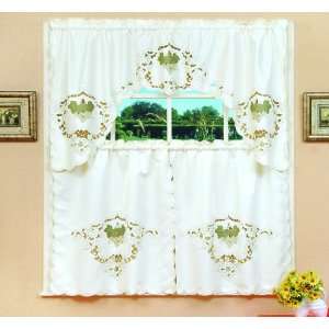  Embroidered Kitchen Curtain Tier &Swag 3pc Set 60x36 1pc 