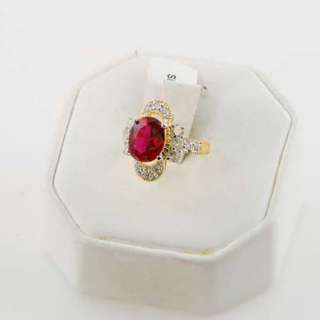 14KT GP Sim Red Ruby CZ 3CT Crown Ring   Size 6  