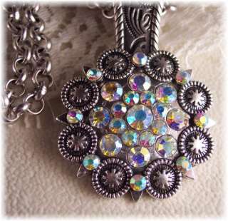Antique Silver Swarovski Crystal Concho Western Style Bling Necklace 