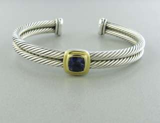   STERLING SILVER 18K GOLD DOUBLE CABLE IOLITE CUFF BRACELET  