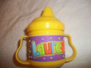 NEW LAUREN SIPPY CUP YELLOW PERSONALIZED NON SPILL VALVE  
