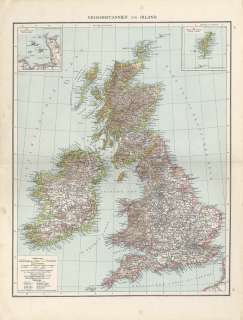 Large 1881 Andree Map of UK Ireland Netherlands Denmark  