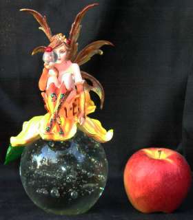 Fairy Yellow Flower Pixie Crystal Globe Figurine Statue  