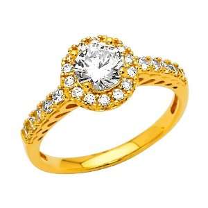 14K Yellow Gold Round Solitaire CZ Cubic Zirconia Engagement Ring Band 