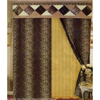 Leopard Print Patchwork Curtains/drapes with Attach Valance & Sheers 