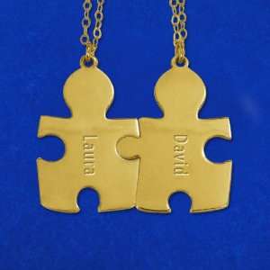   Personalized 18k Gold Plated Sterling Silver Couples Puzzle Necklace