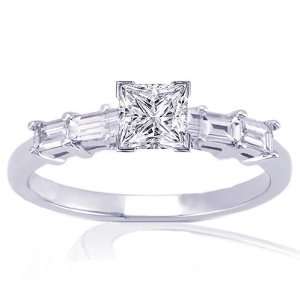 Princess Cut Petite Diamond Engagement Ring 14K WHITE GOLD SI1 H COLOR 