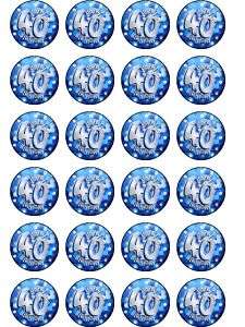 BLUE 40TH BIRTHDAY EDIBLE RICE PAPER CUP CAKE TOPPERS  