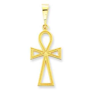 14K Yellow Gold Solid Polished Casted Ankh Cross Charm  