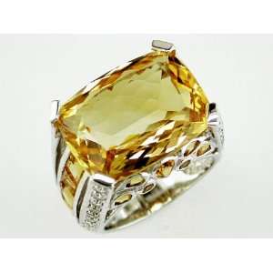   Ladies Diamond & Citrine Ring in 14K White Gold (TCW 15.62). Jewelry