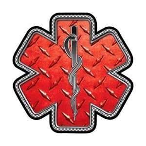  Red Diamond Plate Star of Life Decal   4 h   REFLECTIVE 