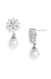 CZ by Kenneth Jay Lane Flower & Glass Pearl Drop Earrings  
