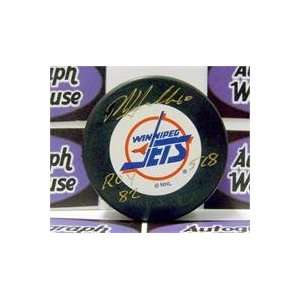Dale Hawerchuk autographed Winnipeg Jets Hockey Puck inscribed ROY 82 