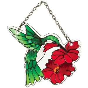  Dainty Hummingbird & Flowers Stained Glass Ornament 