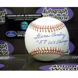 Gene Conley Autographed/Hand Signed Baseball inscribed 57 WS Champs