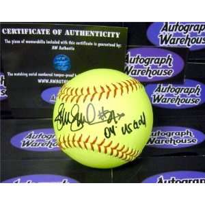 Jennie Finch Autographed/Hand Signed Softball inscribed 04 US Gold