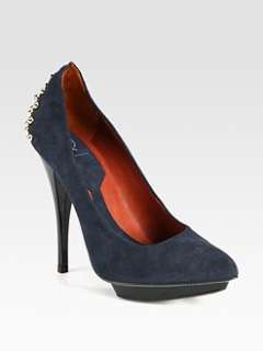 McQ Alexander McQueen   Suede and Patent Leather Studded Pumps