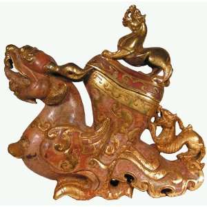  Jade Golden Jade Dragons Offering Vessel 