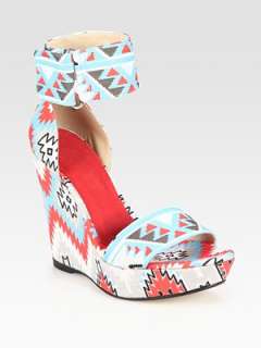 Theodora & Callum   Printed Linen Wedge Platform Sandals    