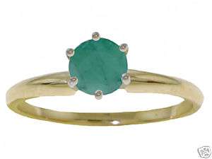 Natural Emerald Round Cut Gemstone Solitaire Ring 14K Solid Gold sz 6 