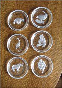   Lambert Crystal Glass Carved Exotic Animals & Birds Coasters Set of 6