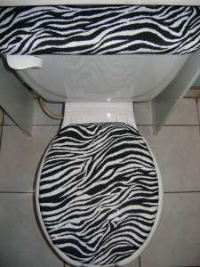 ZEBRA PRINT White / Black FABRIC Toilet Seat Cover Set  