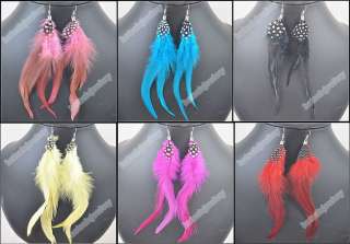 Wholesale 12pairs colored Natural feather earrings  