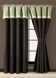 8PC Faux Silk Dark Chocalate Green Curtain Set Bed in a Bag  