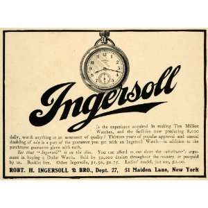 1905 Ad Ingersoll Robert H Pocket Watch 51 Maiden Lane New York City 