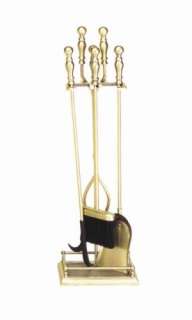 New 5 pc Antique Brass Plated Fireplace Tool Set  