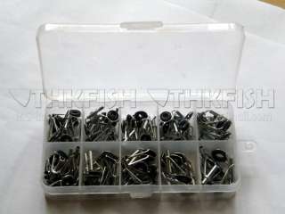   Fishing Rod Spare Tip Tops Black Stainless Repair Guides Set Kits
