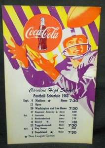 1963 Coca Cola CAROLINE HIGH SCHOOL Football Schedule Cardboard 