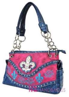   Embroidery Fleur de lis Stud Tote Bag Purse Handbag Wallet SET Pink