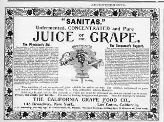 GRAPE JUICE, CALIFORNIA GRAPE FOOD CO. SANITAS, GRAPE  