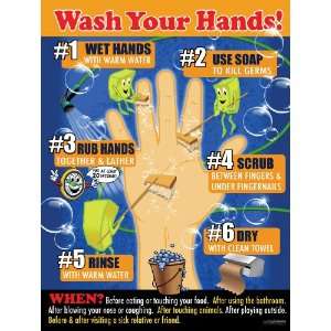 Wash Your Hands 18 x 24 Laminated Poster   Step by Step Hand Washing 