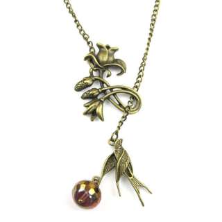 necklace pendant lariat bronze flower bird swallow fruit jewelry new 