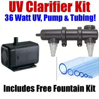 36 Watt UV light Kit w/ 950 GPH Pond Pump & Tubing  