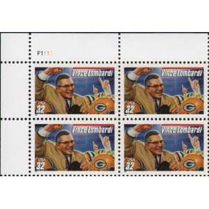 VINCE LOMBARDI   GREEN BAY PACKERS #3147 Plate Block of 4 x 32 cents 