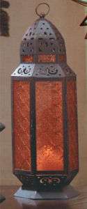 Tall moroccan amber glass candle holder table lantern  